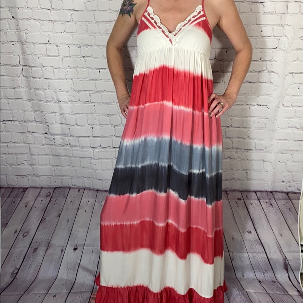 Pink, white & grey tie dye maxi dress
